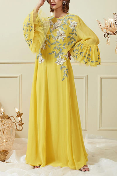 Yellow embroidered maxi dress