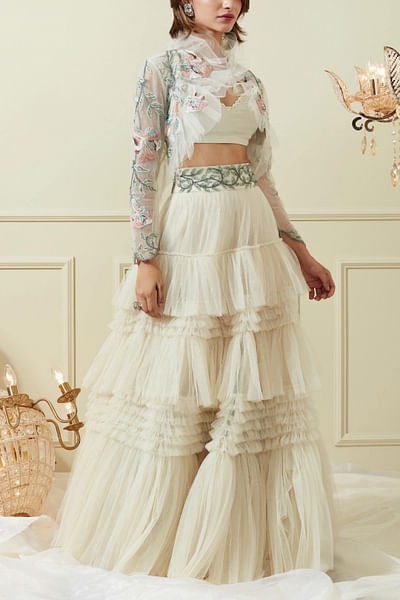 Tulle skirt and embroidered jacket set
