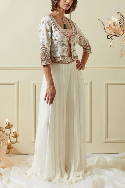 Ivory embroidered jacket and palazzos