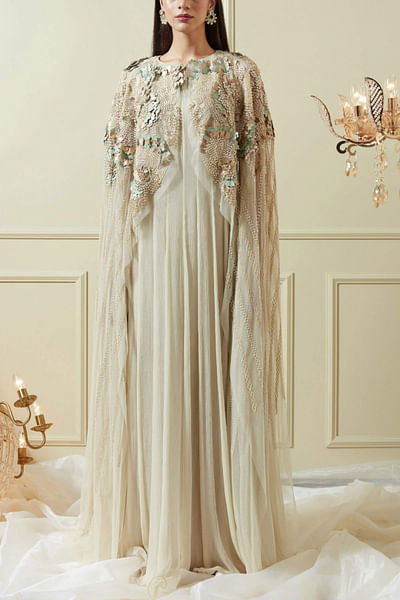 Mint green embroidered gown