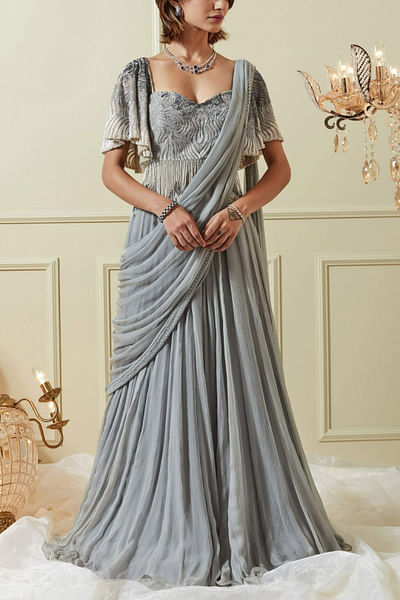 Grey concept sari set