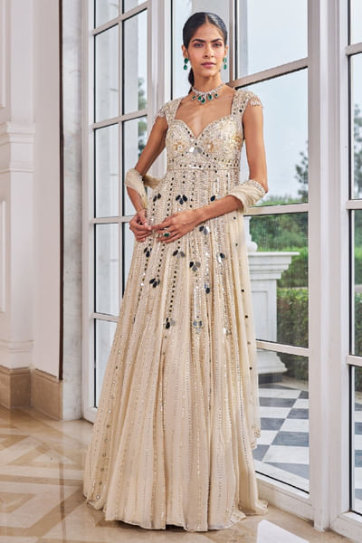 Champagne embroidered anarkali set
