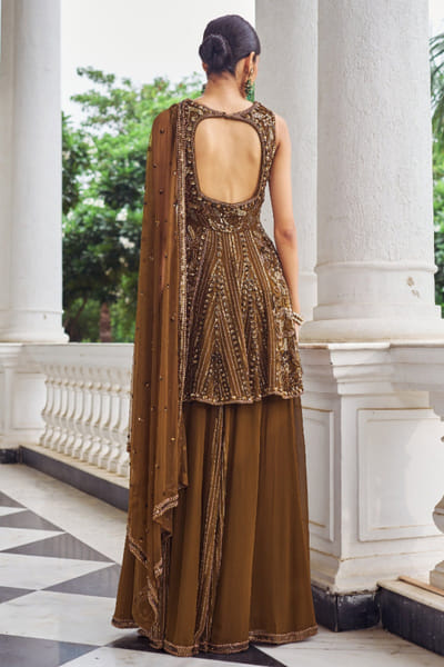 Nidhika Shekhar Copper embroidered sharara set NIDOCT25D135601