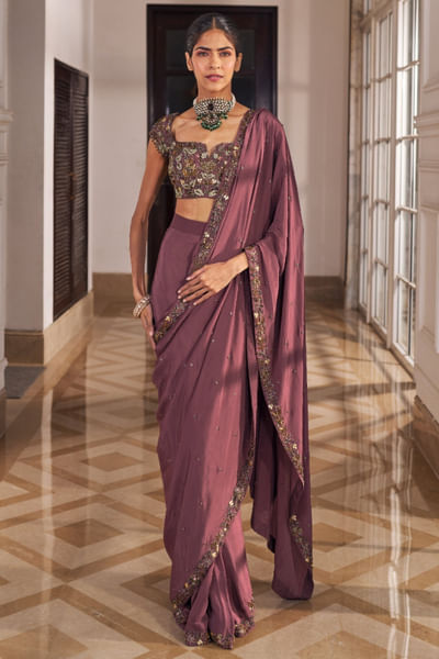 Mouse sequin and bead embroidered sari set