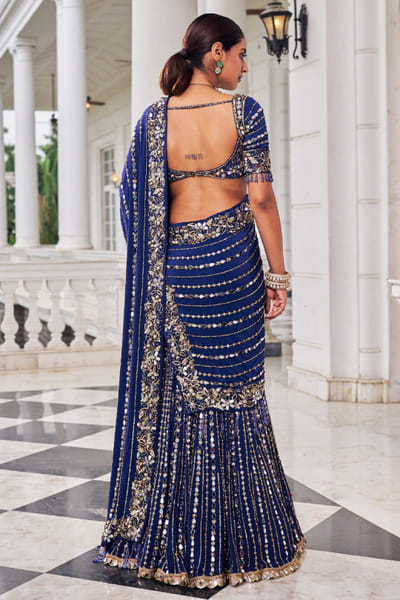 Nidhika Shekhar Purple embroidered drape sari set NIDOCT25D135590