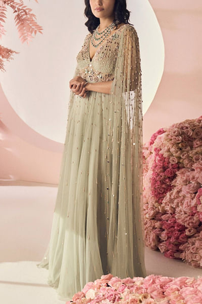 Mint embellished gown