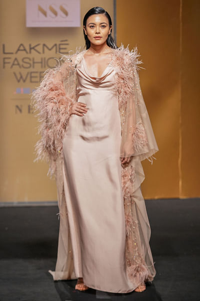 Blush gown and embellished cape