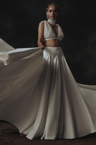 White 3D embellished lehenga set