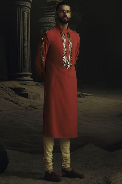 Rust bead embroidered kurta set