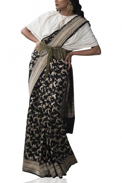 Ivory top and katan silk sari