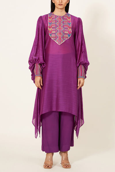 Purple embroidered kurta set