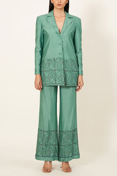 Teal green embroidered co-ord set