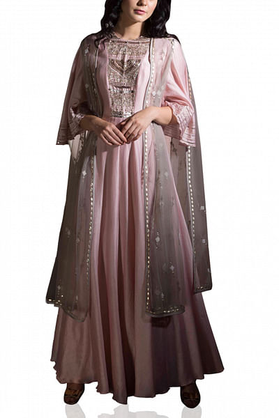 Embroidered anarkali with cape dupatta