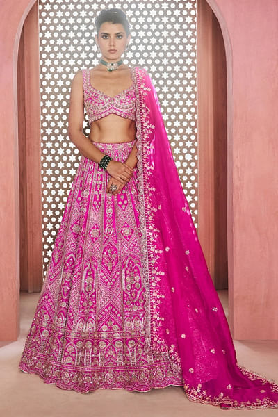 Rani pink zardozi embroidered lehenga set