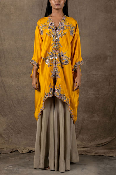 Yellow embroidered jacket and gharara set