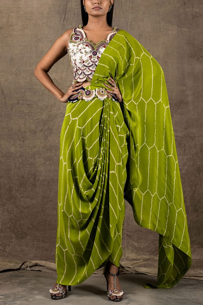 Green bandhani sari and blouse