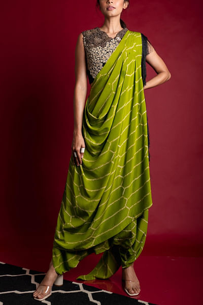 Pista green bandhani sari and blouse