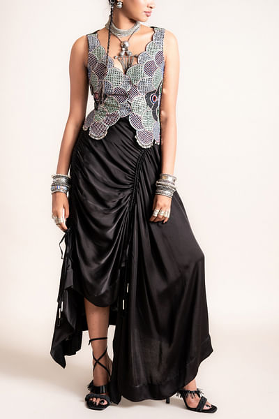 Black embroidered waistcoat and skirt