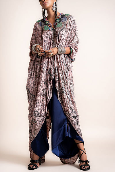 Printed tail-coat and asymmetric pants