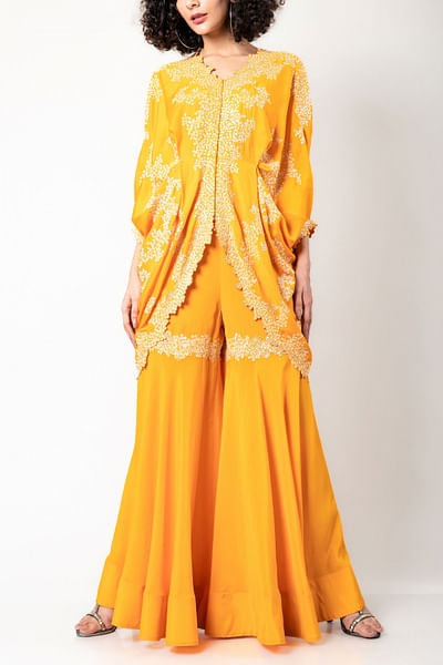 Yellow embroidered jacket and gharara