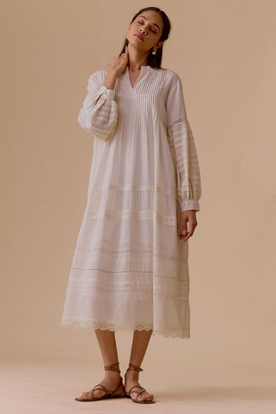 Ivory pintuck long dress