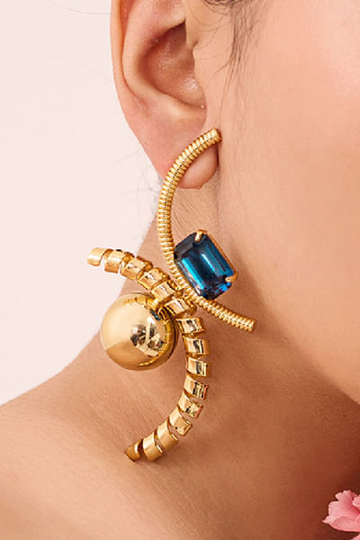 Gold and Blue Swarovski crystal earrings