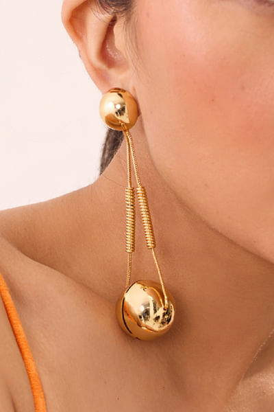 Gold coil spring round drop earrings