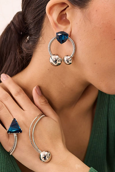 Silver and Blue Swarovski crystal earrings