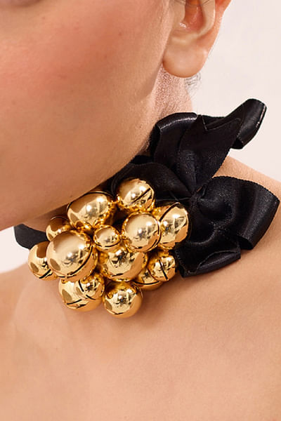 Gold and Black round ribbon choker