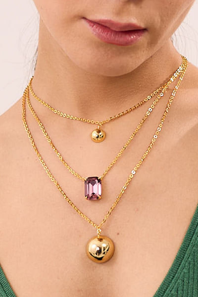 Gold and Mauve Swarovski layered chain necklace