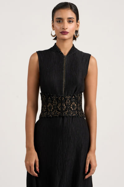 Black embroidered corset belt