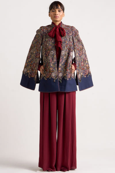 Navy blue sequin embroidered cape