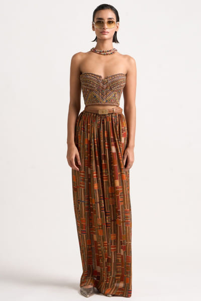 Multicoloured embroidered corset