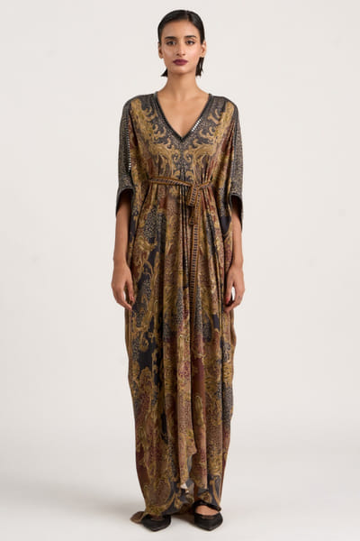 Terracotta paisley printed kaftan