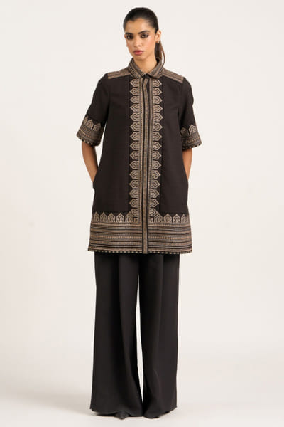 Black embroidered shirt dress