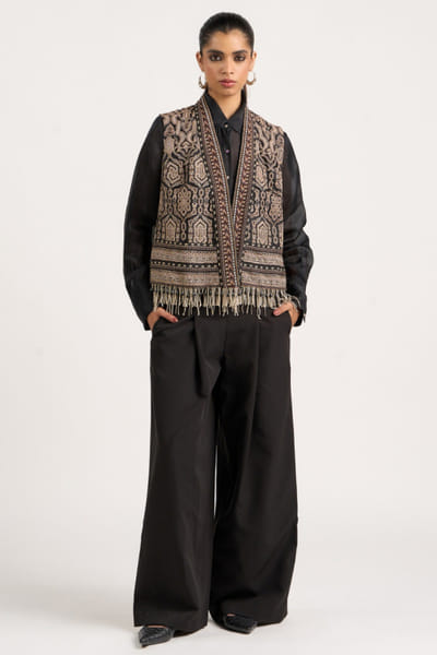 Black thread embroidered gilet