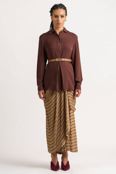 Brown thread embroidered shirt