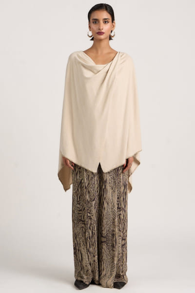 Beige draped jersey top