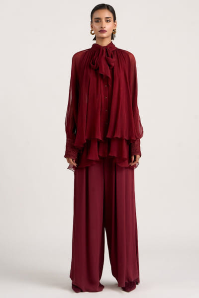 Maroon embroidered layered top