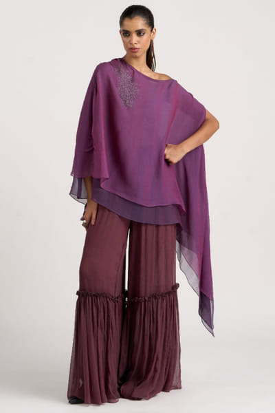 Purple dual toned asymmetric chiffon top