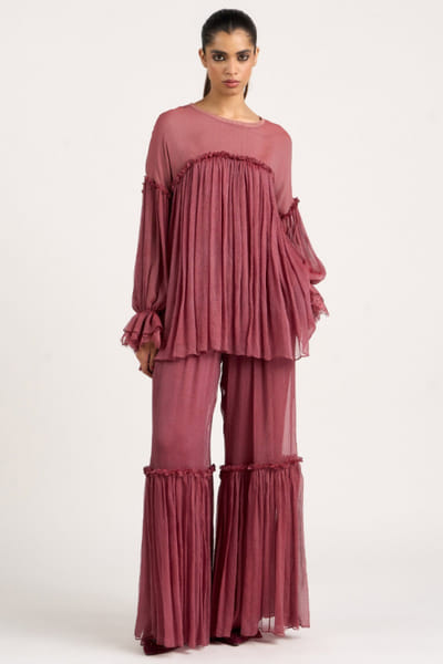 Rose gathered chiffon trousers