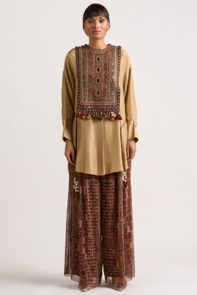 Russet brown kutch crinkle trousers