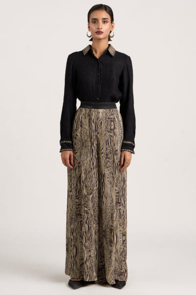 Black and beige tribal printed trousers
