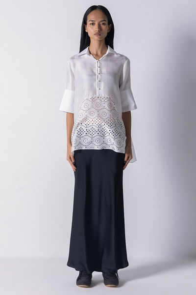 White cutwork embroidered shirt