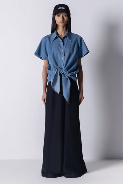 Blue denim button down shirt