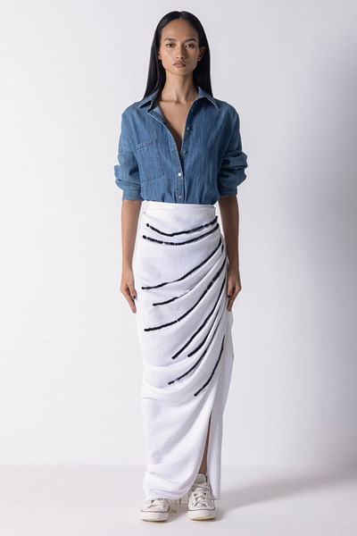 White side draped crepe skirt