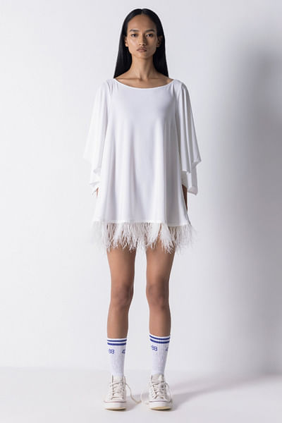 White crepe feather fringe top