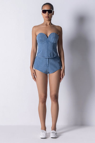 Blue denim corset top