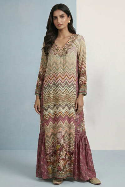 Ivory multicolour chevron dress