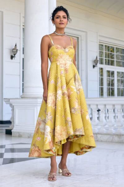 Yellow floral printed dress
